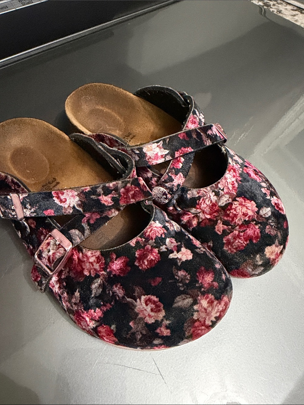 Birkenstock Kids Floral Mary Jane in Black and Pink
